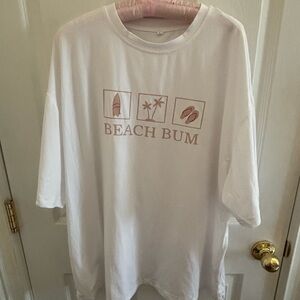 Beach Bum Graphic Tee - White with Light Brown Print